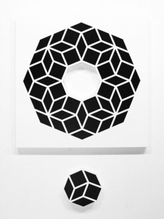 Aakash Nihalani WHOLE 2 2012 Acrylic on wood 36 x 36 in. (Image courtesy of Jonathan LeVine Gallery)