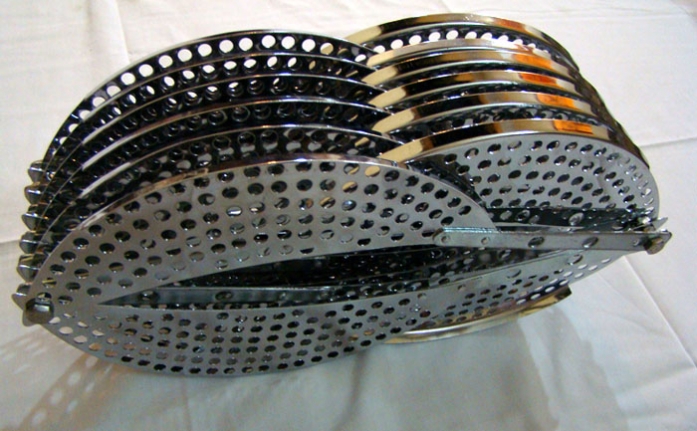 Adeela Suleman, Drainer 1, 2009 Electroplated pan, drainer, nuts and bolts, 7 x 13.50 x 4 in