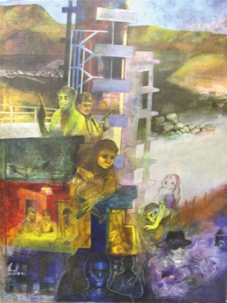 Shrilekha Sikander NEW COLONIES Oil on canvas 57 x 45 in.
