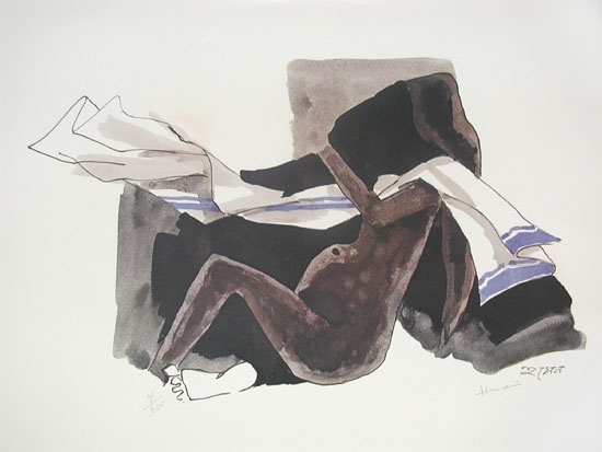 M. F. Husain Mother Teresa's Presence ND Signed Serigraph print 17 x 22 in.