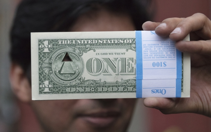 Abdullah M. I. Syed Brick for Brick, 2017 Hand-cut brick of U.S. $ banknotes in custom perspex box 3 x 6.50 x 1 in