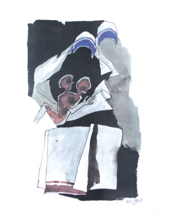 M. F. Husain WATCHING OVER THEM (Mother Teresa Series) offset lithography 24 x 18 in