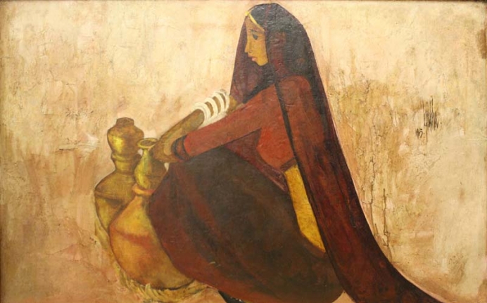 B. Prabha Untitled (Woman with Water Jugs), 1964 Oil on canvas 25 x 39 in