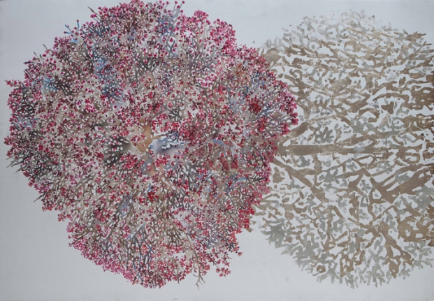 G. R. Iranna Silver Shadow, 2017 Watercolor and silver foil on paper 42 x 56 in