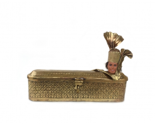 Affan Baghpati Shuja Qalamdan, 2018 Brass and vinyl Ken doll 7 x 10.50 x 2.50 in