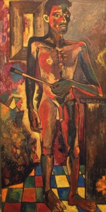 Francis Newton Souza SELF-PORTRAIT ON TILED FLOOR 1949 Oil on plywood 71 x 37 in. NFS