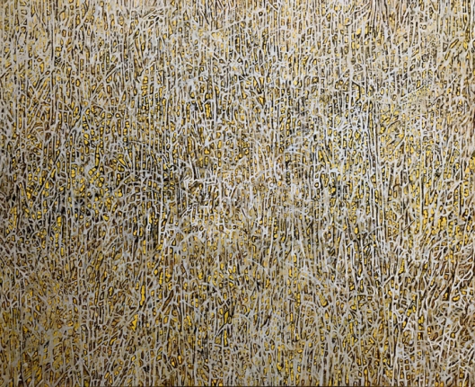 G. R. Iranna Eternal Forest, 2017 Acrylic and ash on tarpaulin 54 in