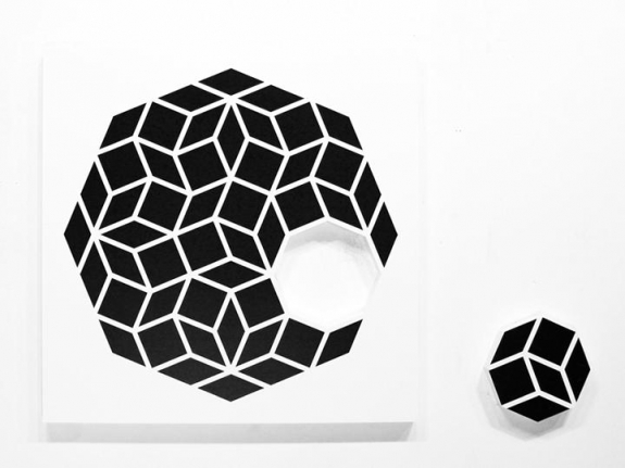 Aakash Nihalani WHOLE 3 2012 Acrylic on wood 36 x 36 in. (Image courtesy of Jonathan LeVine Gallery)