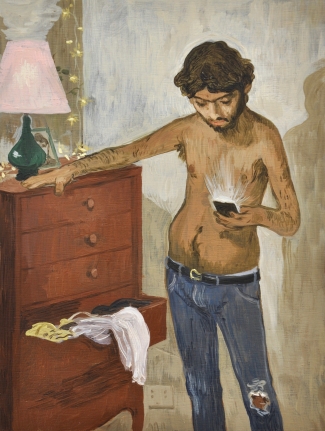 Salman Toor, The Plan Maker, 2018, Oil on panel, 12h x 9w in