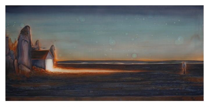 Sujith S.N., Isle, 2018, Watercolor on paper, 37 x 83 in