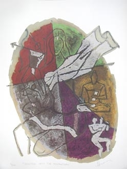 M F Husain DRAUPADI WITH FIVE INCARNATIONS (mahabharata series) Limited edition serigraph (edition of 350) individual serigraph $2,000; set of 3 $5,000 24 x 17.5 in.