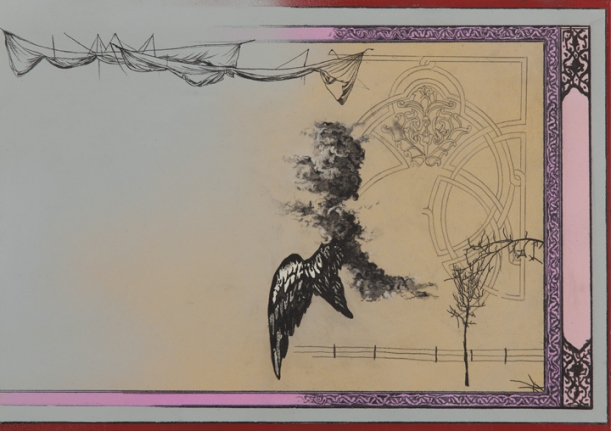 Saad Qureshi ASHEN 2013 Oil, spraypaint and wax pencil on paper 12.5 x 17.5 in.