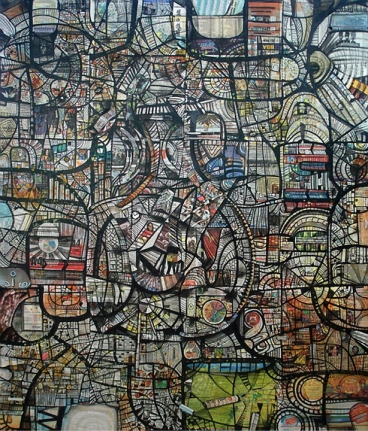 Kazi Salahuddin Ahmed SHEER CHAOS 26 2012 Acrylic and newspaper on canvas 65 x 55 in.