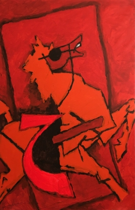 M. F. Husain Untitled (red horse), Acrylic on canvas 72 x 47.75 in