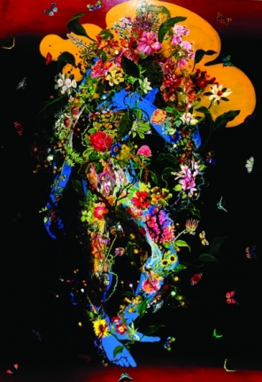 Priyantha Udagedara Wanamali I 2016 Mixed media on canvas 63 x 43 in.