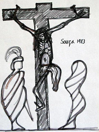 Francis Newton Souza UNTITLED II (FIGURES CHRIST ON CROSS) 1983 Ink on paper 11 x 8.5 in.