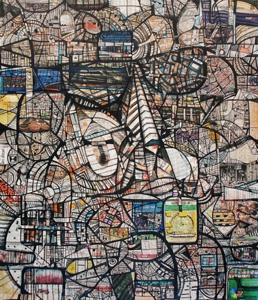 Kazi Salahuddin Ahmed SHEER CHAOS 25 2012 Acrylic and newspaper on canvas 65 x 55 in.