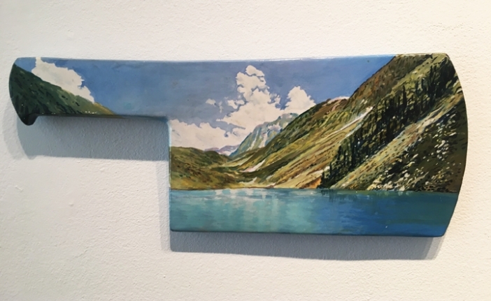 Adeela Suleman I Will Meet You by the Water 2 2017 Metal cleaver with enamel paint and hardener 5.5 x 12.5 in.