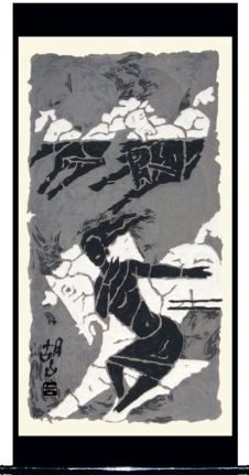 M. F. Husain HORSE - VIII 2006 Screenprint in 15 colors 84 x 40 in.