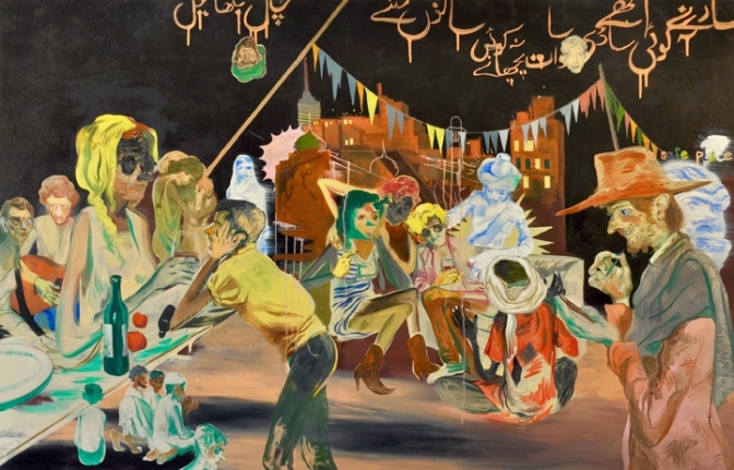 Salman Toor Rooftop Party with Ghosts 3 2015 Oil on canvas 46.5 x 72 in.