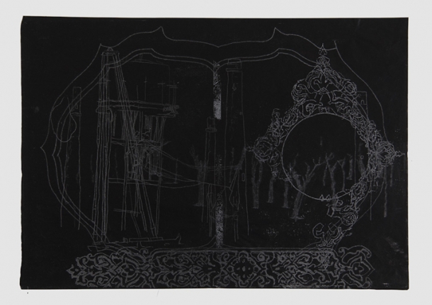 Saad Qureshi UNTITLED (PERSISTENCE OF MEMORY 2) 2013 Carving on carbon paper 15 x 18.5 in.