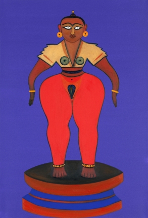 Rekha Rodwittiya Nayika/Guddiya (Blue) 2009 Acrylic and oil on canvas 36 x 24 in.