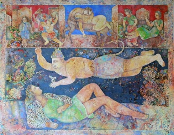 Sakti Burman MESSENGER 2008 Oil on canvas 45 x 57.5 in.