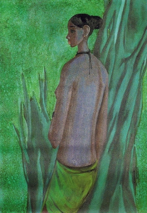 B. Prabha WAITING Oil on canvas 38 x 27 in.