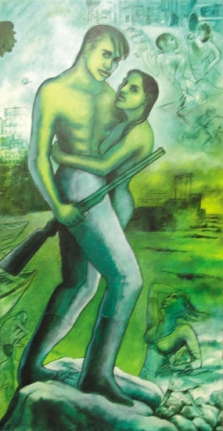 Shrilekha Sikander SUPERMAN (GREEN) Oil on canvas 58 x 30 in.