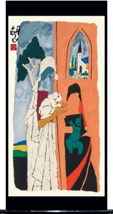 M. F. Husain MOTHER - XII 2008 Screenprint in 14 colors 84 x 26 in.