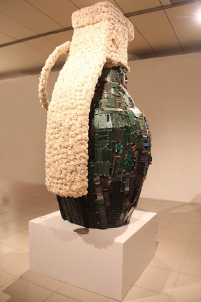 Promotesh Das Pulak PROGRESSION - 1 2014 Electronic components, found objects, Shola flowers and metal frame 48 x 24 x 24 in.