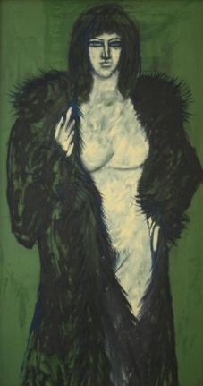 Francis Newton Souza PORTRAIT OF A FURRED WOMAN 1964 Oil on board 41 x 22 in. NFS
