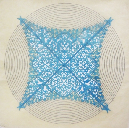 Anila Quayyum Agha All the Flowers Are For Me (Turquoise) 2015 Mixed media on paper (Encaustic, laser-cut paper and embroidery) 30 x 30 in.