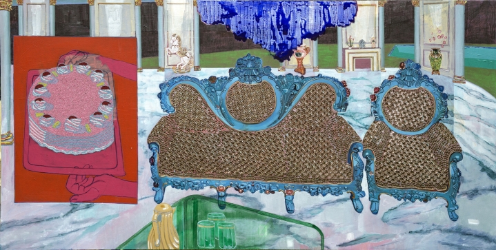Saba Khan The Smuggler's Drawing Room 2016 Crystals, beads and acrylic on canvas