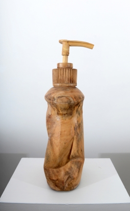 Debanjan Roy, Untitled (Shampoo Bottle), 2013, carved wood, 21 x 7 x 6 in