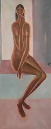 B. Prabha BLOSSOMING Oil on canvas 64 x 30 in.