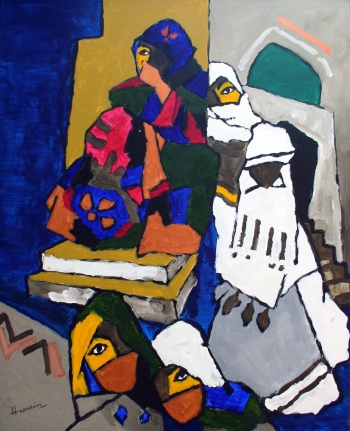M.F. Husain WOMEN FROM YEMEN 2006 Acrylic on canvas 58.5 x 46.5 in.