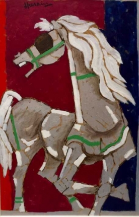 M.F. Husain Wild Stallion 1990s Acrylic on canvas 40 x 26 in.