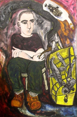 Rekha Rodwittiya THE MAN, HIS TOYBOX AND HIS DREAMS 1988 Oil on canvas 54 x 36.5 in.