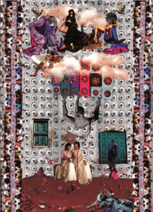 Intricate almost ornate, queer reinterpretation of the standard prayer rug.