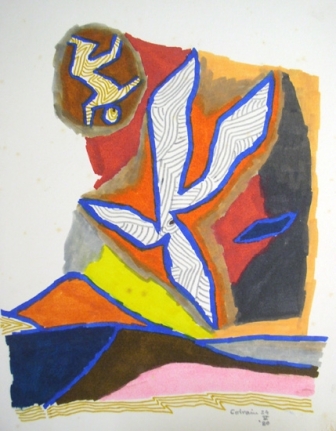 M.F. Husain BIRD SERIES 2 - COLRAIN 1980 Marker on board 13.5 x 10.5 in.