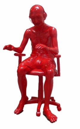 Debanjan Roy INDIA SHINING 9 (GANDHI AT A CALL CENTER) 2009 Fiberglass with acrylic paint 51 x 36 x 47 in. Desk - 24 x 56 x 66 in. Gandhi and chair - 24 x 28 x 50 in. Monitor, keyboard, mouse and phone are separate.