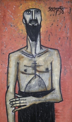Francis Newton Souza PORTRAIT OF HUSAIN 1958 Oil on board 24 x 40 in. NFS
