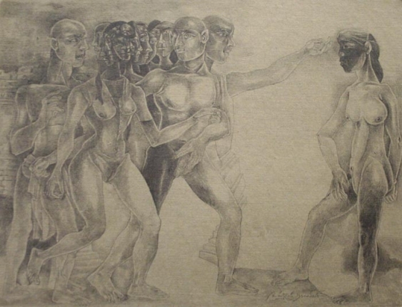 K. Laxma Goud FIVE FIGURES, MULTIPLE HEADS Pencil on paper 11.5 x 15 in. SOLD