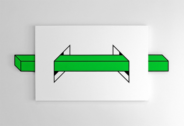 Askash Nihalani Passage (Green) 2014 Acrylic, flashe, mixed media, canvas, corrugated plastic, wood, and magnets 24 x 49.5 in.