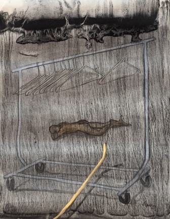 G. R. Iranna, Untitled (sleeping figure under clothes rack), n/d