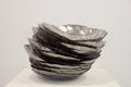 Adeela Suleman, Stacked, 2009, Electroplated steamers, drain cover nuts & bolts, 18 x 18 x 14 in