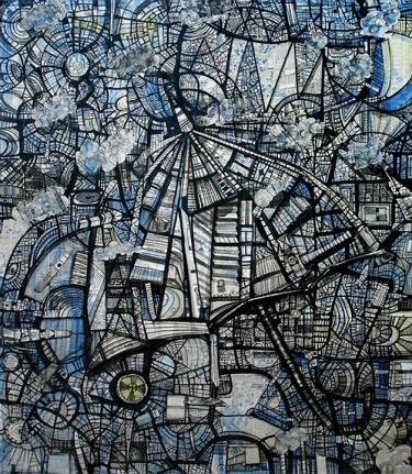 Kazi Salahuddin Ahmed SHEER CHAOS 27 2012 Acrylic and newspaper on canvas 65 x 55 in.