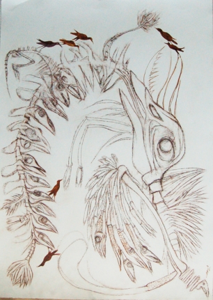 Dhali Al Mamoon LOST MEMORY 4 2014 Lead pencil and tea on paper 42 x 30 in.