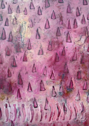 G. R. Iranna, Untitled (pink), Paint on canvas, 48 x 70 in
